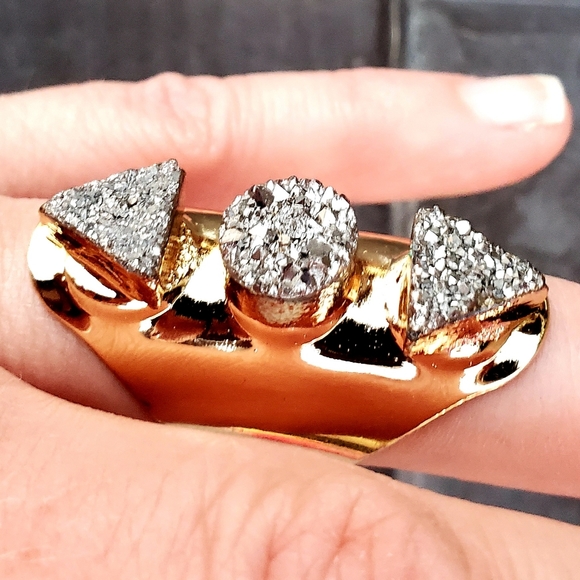 New Unique Titanium Druzy Adjustable Gold Ring. - Picture 14 of 16